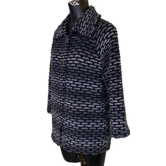 JM Collection Black Gray Cotton Blend Short Coat Size Medium - Picture 3 of 7